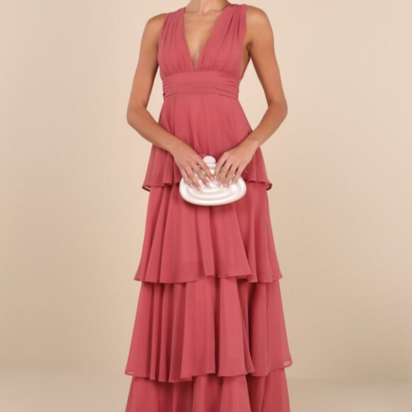 Lulus Dresses & Skirts - Lulus Amazing Evening Dark Rose Pink Tiered Maxi Dress - Size XL